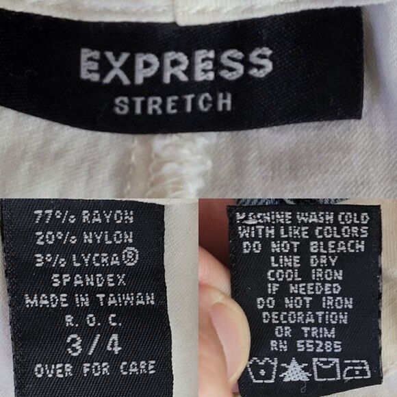 Vintage 90s Express Mid Rise Capri Pants 3/4 White Stretch Flat Front Flat Back - Picture 3 of 11